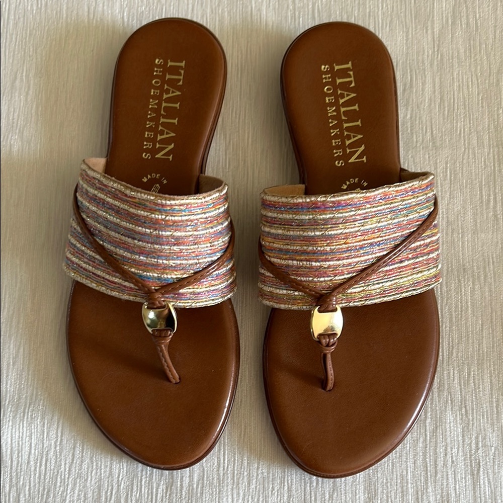 NWOT Italian Shoemakers Brown Sandals with Multicolor Band Size 7